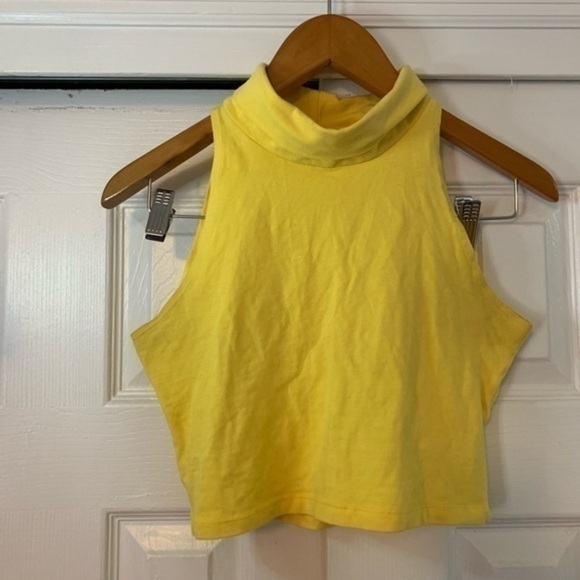 American Apparel Yellow Turtle Neck Crop Top Small - Picture 3 of 5